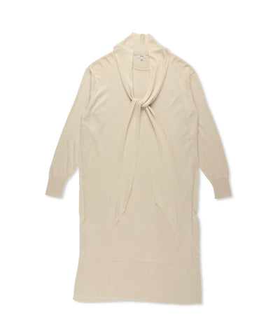 1224-13120 ブラッシュドシルク ボーカラーニットドレス