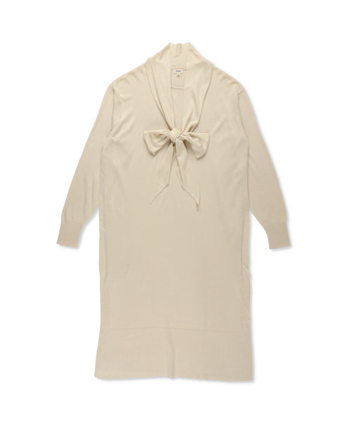 1224-13120 ブラッシュドシルク ボーカラーニットドレス