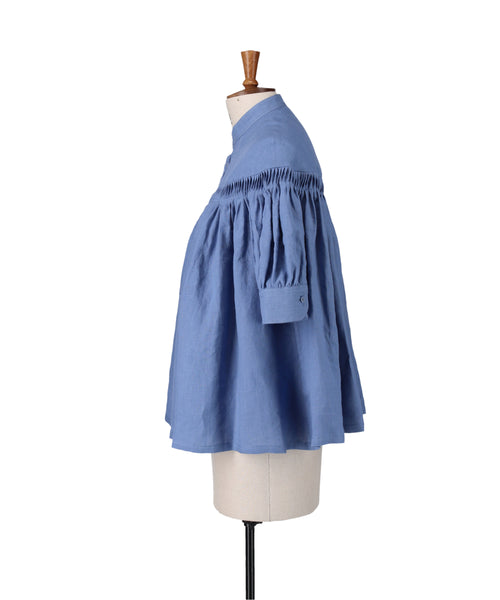 Organic Linen Tucked Puff Sleeve Blouse 1224-31006