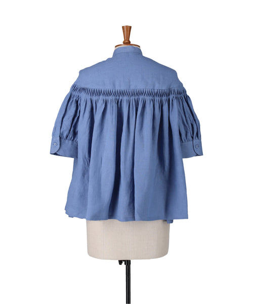 Organic Linen Tucked Puff Sleeve Blouse 1224-31006